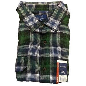 NWT GEORGE MEN'S SUPER SOFT FLANNEL COTTON Green PLAID SHIRT Medium (38-40) NEW